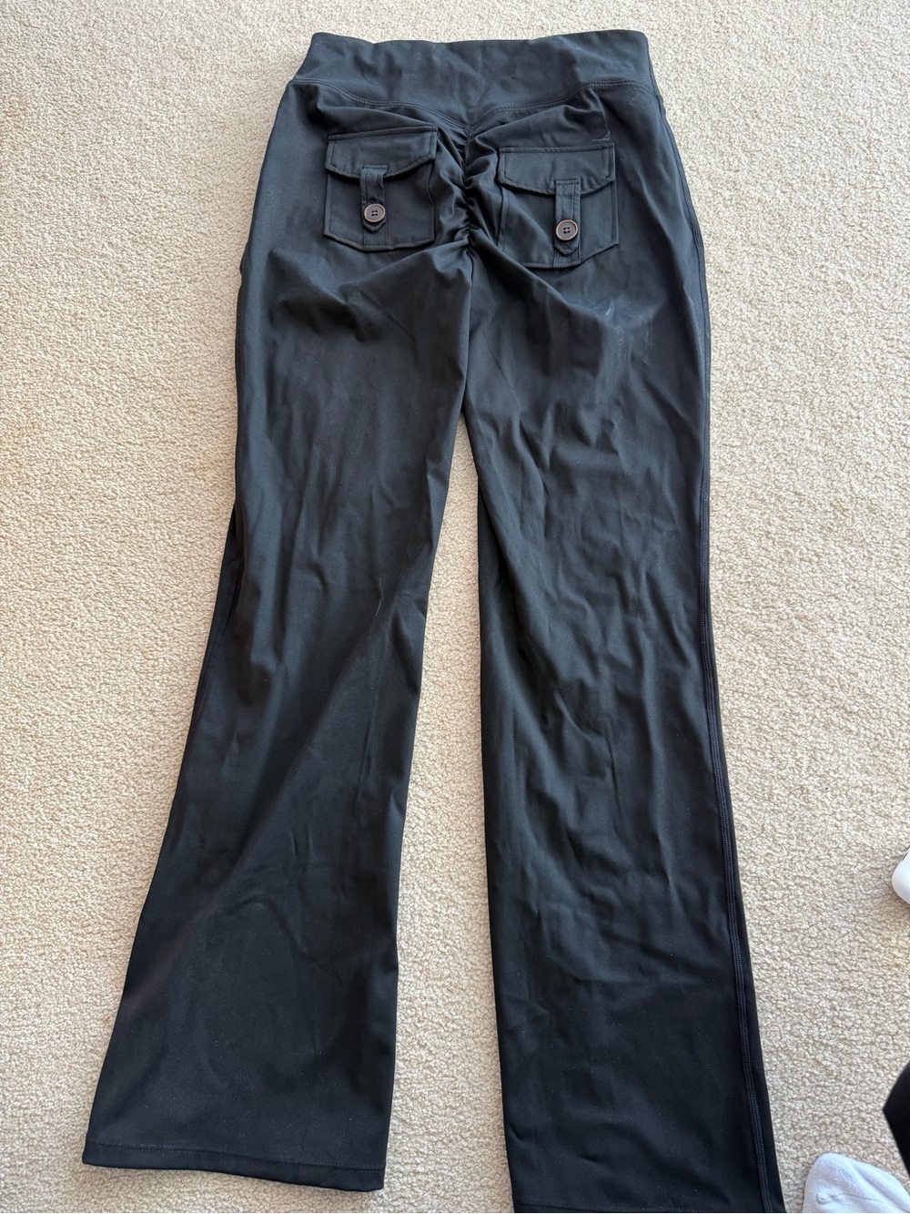 Black Boot Cut Pants with Button-Back Pockets